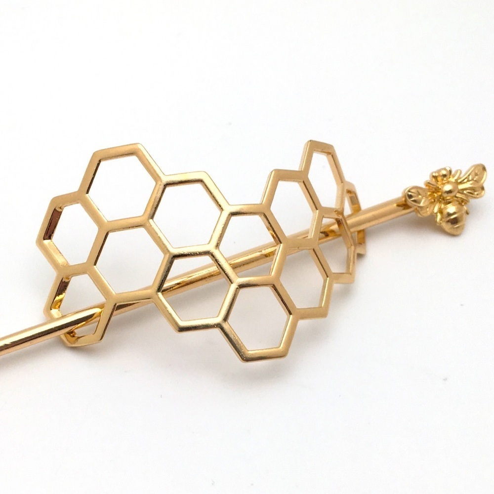 Honeycomb Gold Hair Pin with Bee Accent